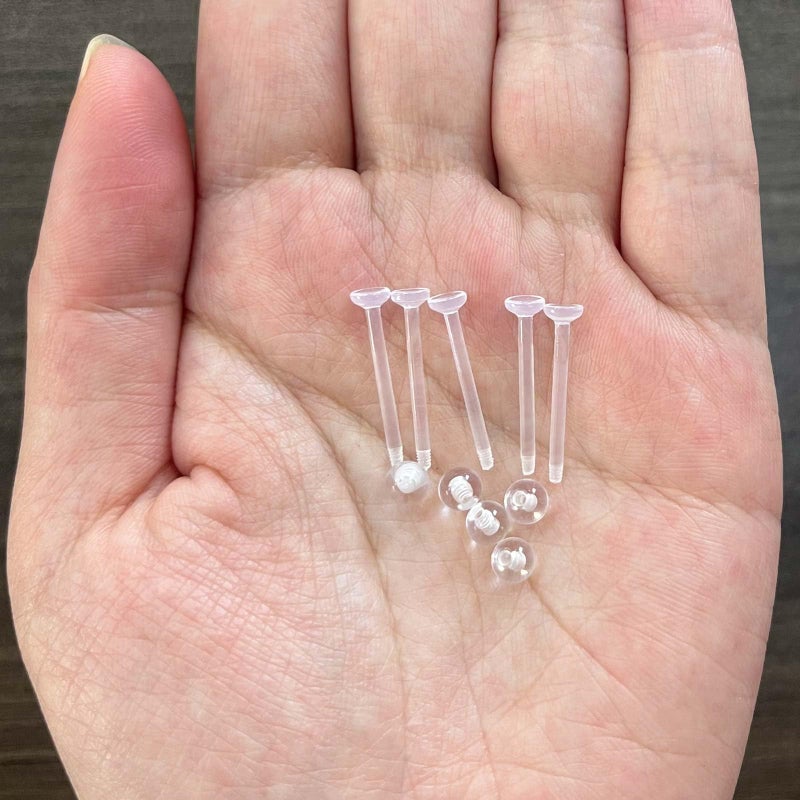NewkeepsR 5pcs-14G(1.6mm) Thickness, 16mm(5/8'') Length, Bioplast Flexible Clear Tongue Ring Plastic Retainer, Unnoticeable Flat Labret Spacers - Image 4